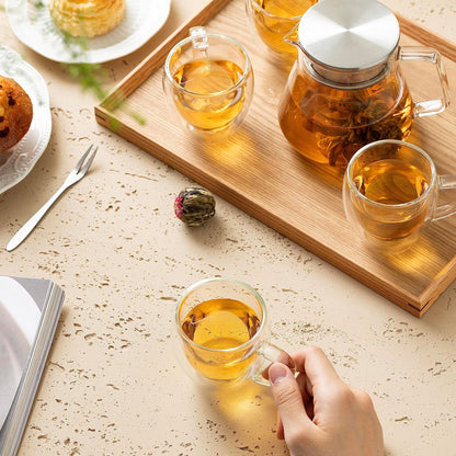 Cnglass One-Touch Glass Teapot with Stainless Steel Filter Lid,20oz(600ml) Glear Tea Kettle Stovetop Safe