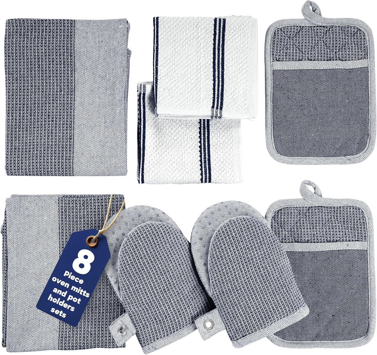 Casa Platino Mini Oven Mitts Set, 8-Piece – 500°F Heat Resistant Silicone Oven Mitts, Potholders for Kitchens, 2 Kitchen Towels & 2 Dish Cloths